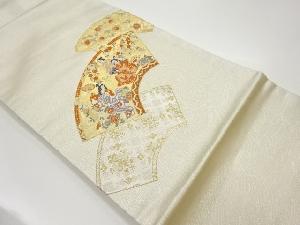 地紙に花々・舞踊人形模様織出し名古屋帯